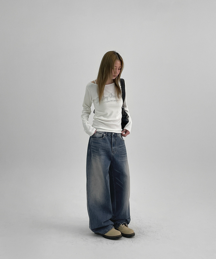 ウォッシングワイドデニムパンツ DARK BLUE