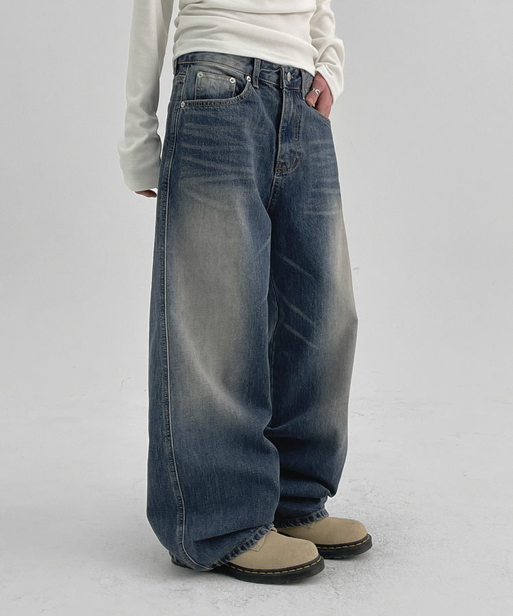 ウォッシングワイドデニムパンツ DARK BLUE