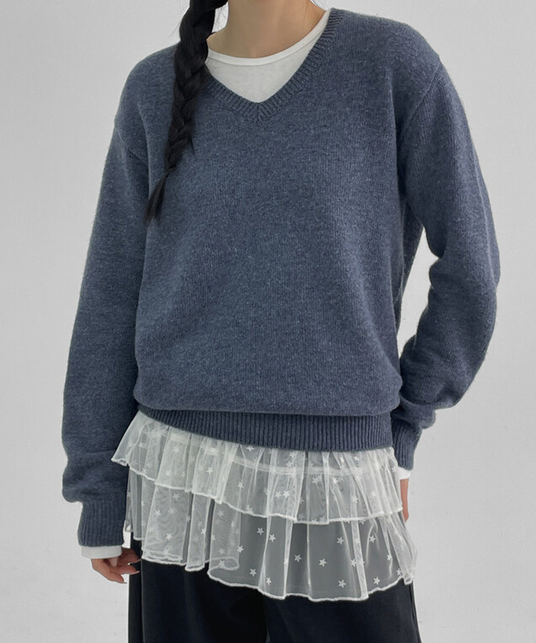 ルーズフィットVネックニット BLUE