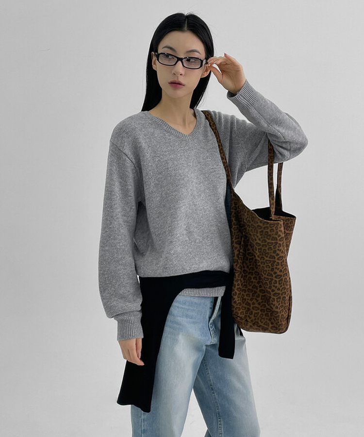 ルーズフィットVネックニット MELANGE GRAY