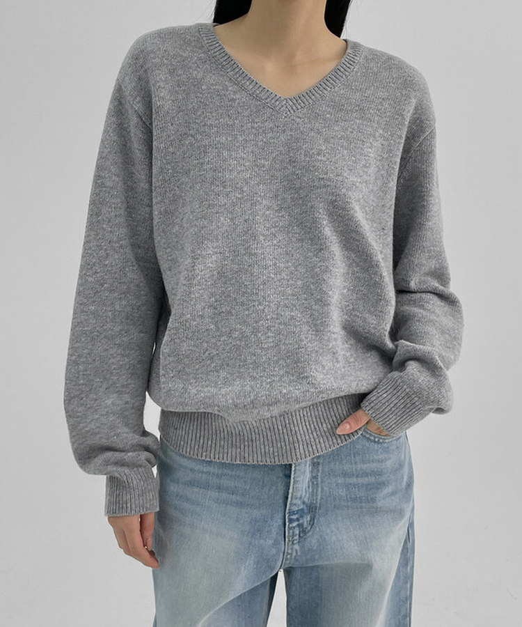 ルーズフィットVネックニット MELANGE GRAY