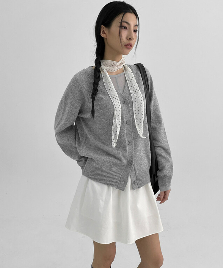 Vネックニットカーディガン MELANGE GRAY