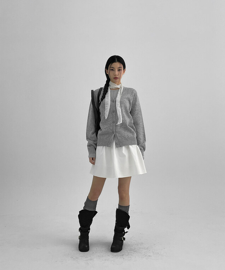 Vネックニットカーディガン MELANGE GRAY