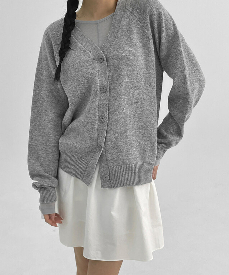 Vネックニットカーディガン MELANGE GRAY