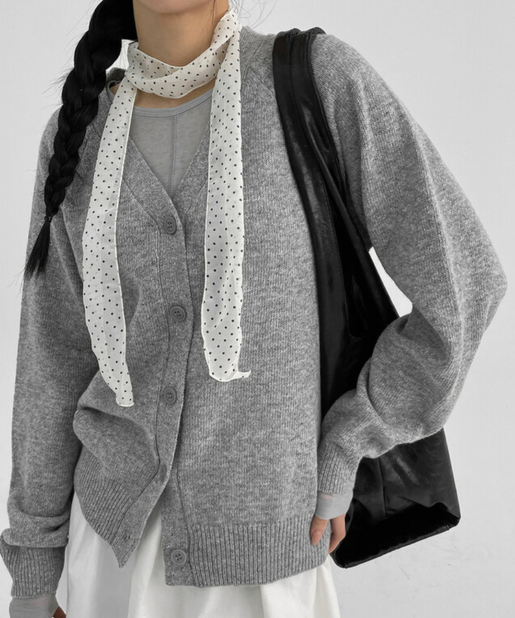 Vネックニットカーディガン MELANGE GRAY
