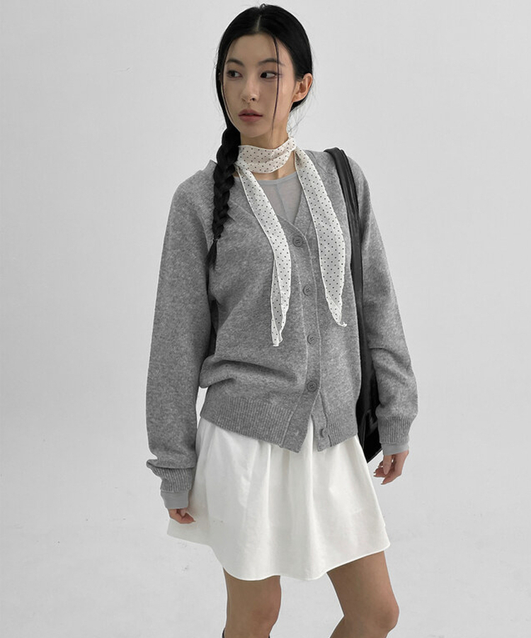 Vネックニットカーディガン MELANGE GRAY