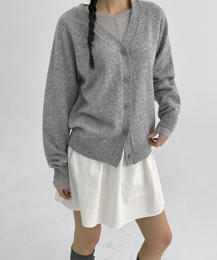 Vネックニットカーディガン MELANGE GRAY