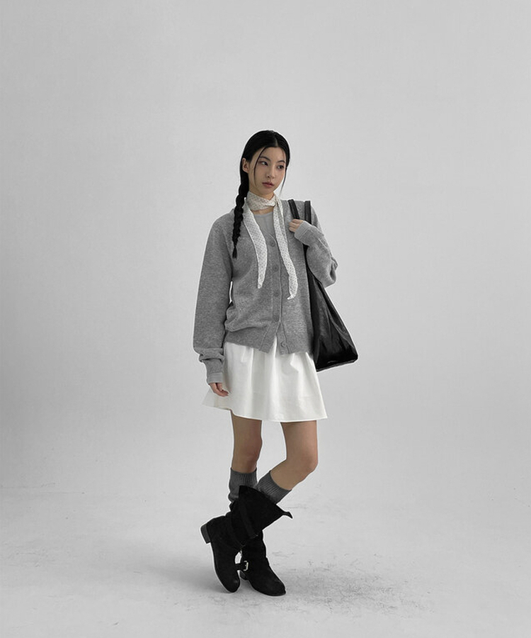 Vネックニットカーディガン MELANGE GRAY
