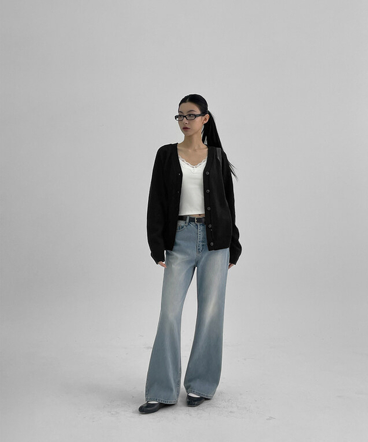 Vネックニットカーディガン BLACK
