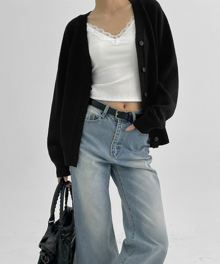 Vネックニットカーディガン BLACK