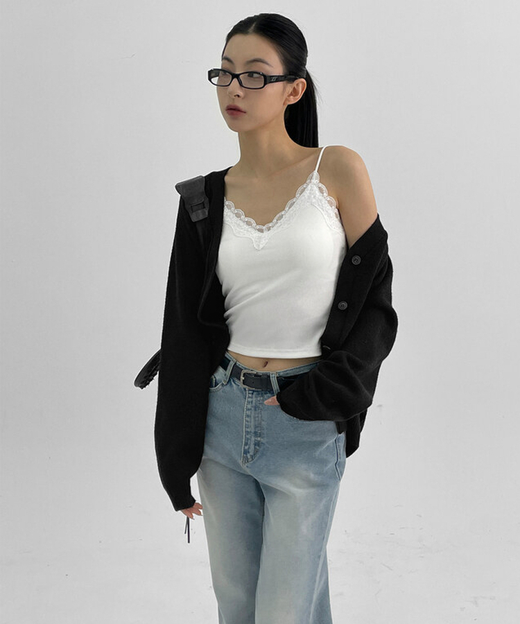 Vネックニットカーディガン BLACK