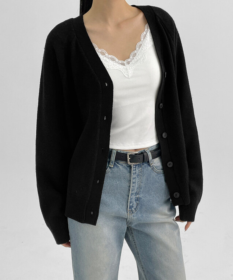 Vネックニットカーディガン BLACK
