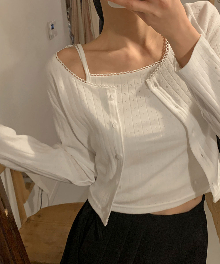 【SET】クロップカーディガン レースキャミソール IVORY