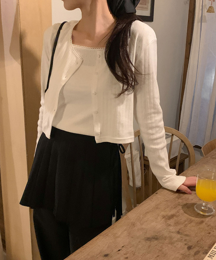 【SET】クロップカーディガン レースキャミソール IVORY