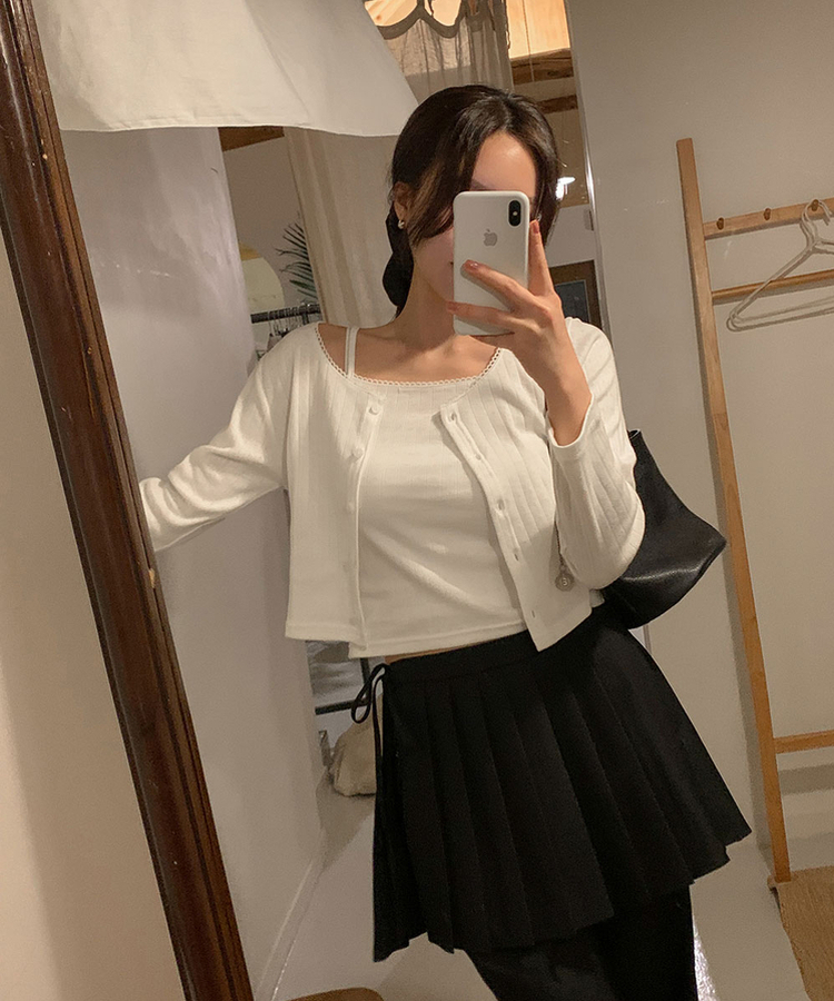 【SET】クロップカーディガン レースキャミソール IVORY