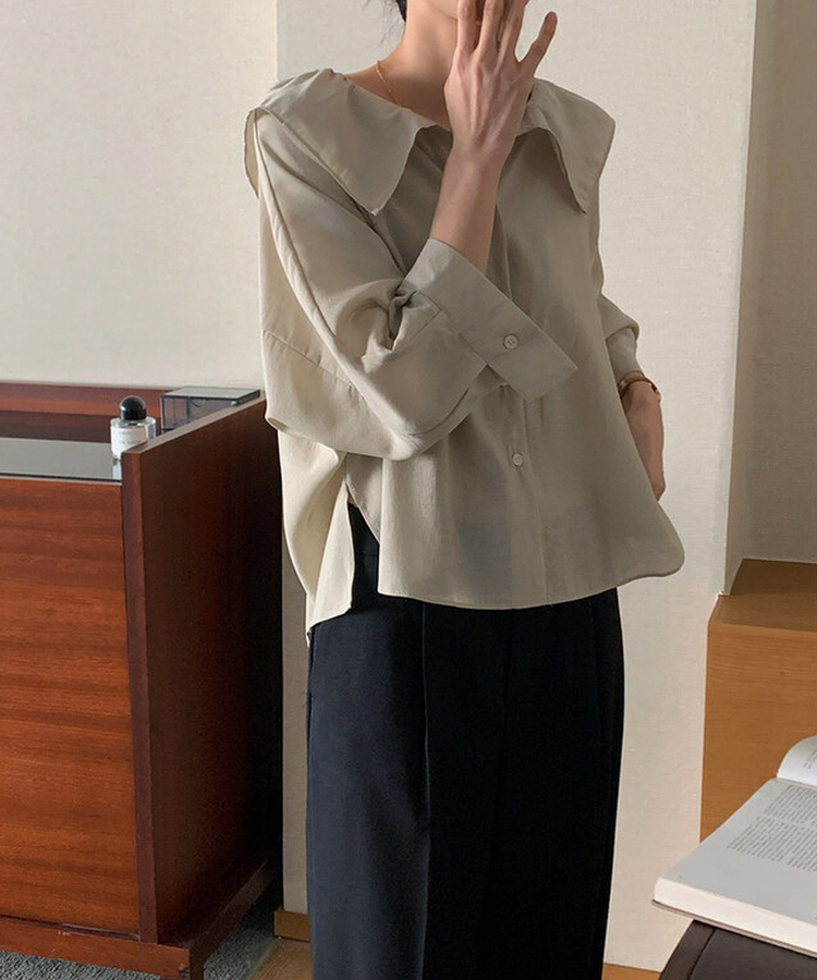 ビックカラーフリルブラウス BEIGE