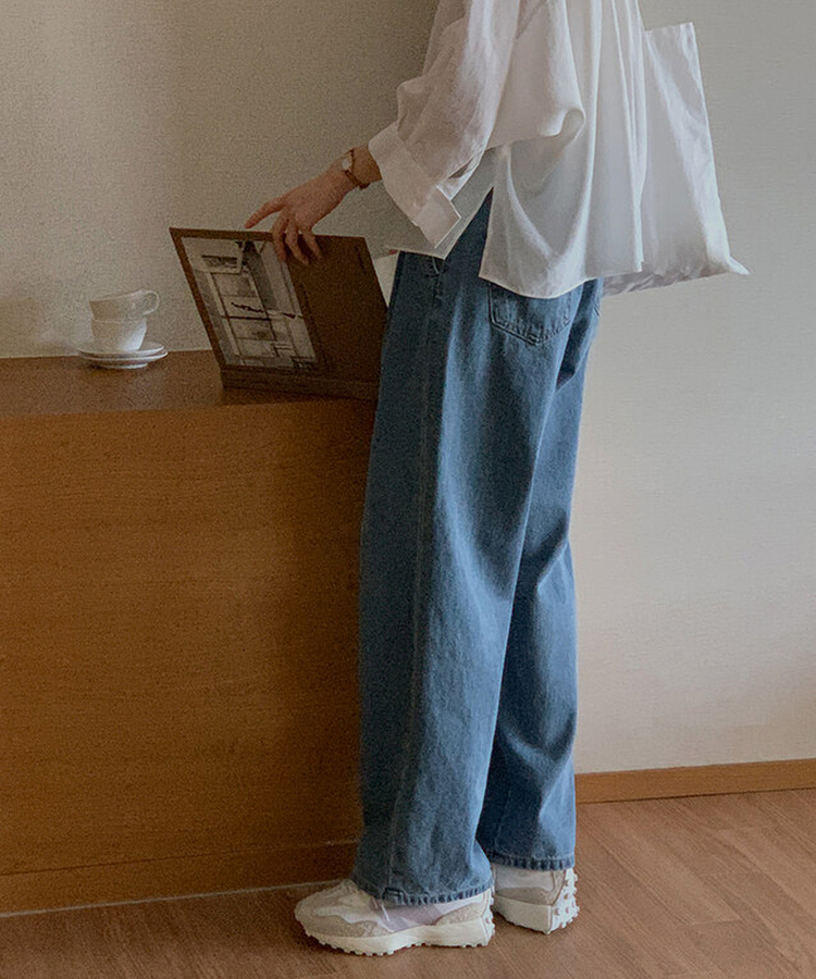 ピンタックワイドデニムパンツ BLUE