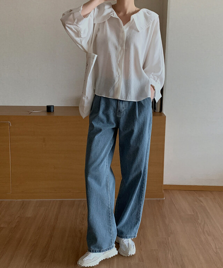ピンタックワイドデニムパンツ BLUE