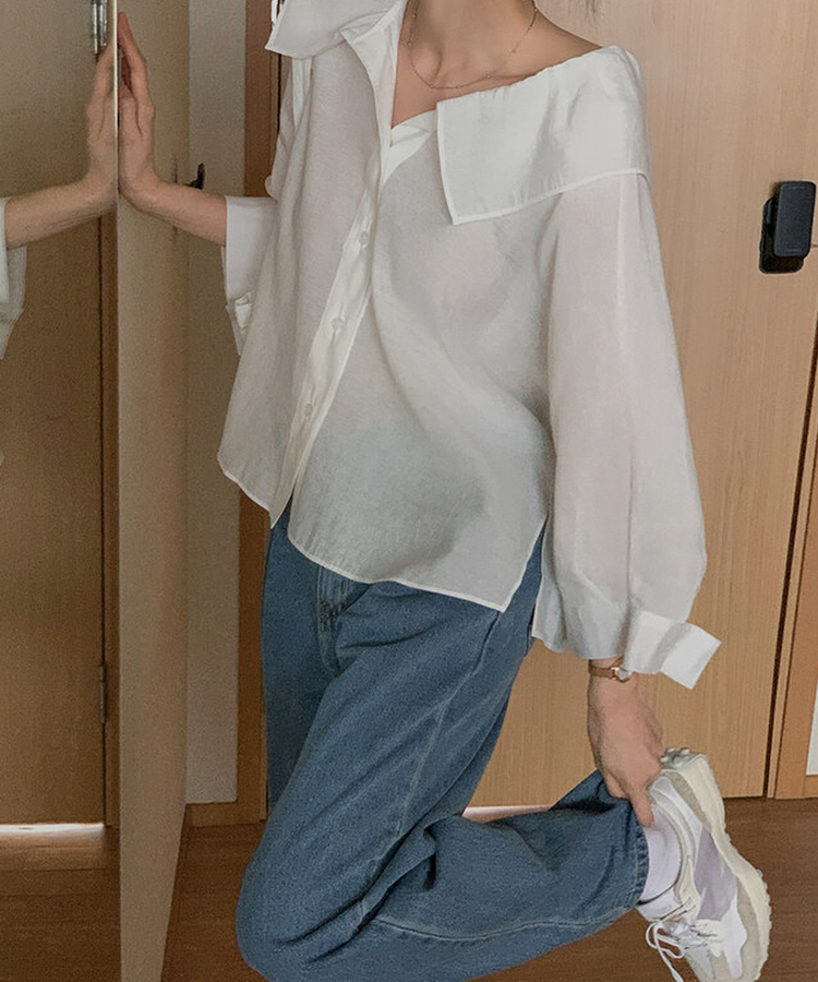 ピンタックワイドデニムパンツ BLUE