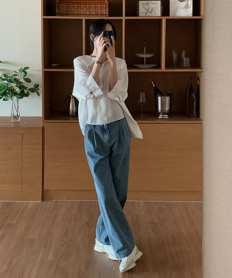 ピンタックワイドデニムパンツ BLUE