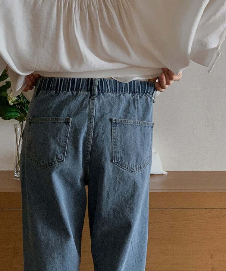 ピンタックワイドデニムパンツ BLUE