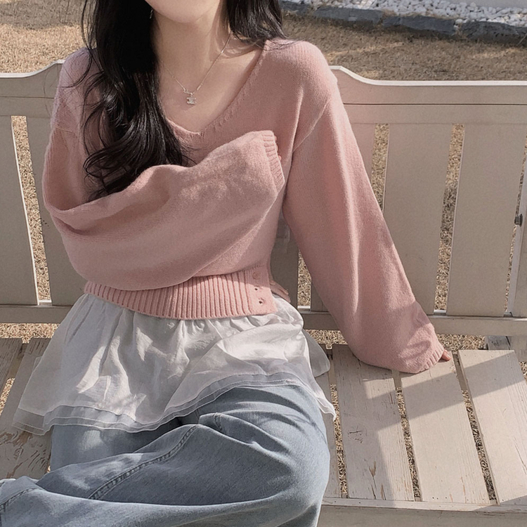ボタンオーバークロップニット(7color) PINK