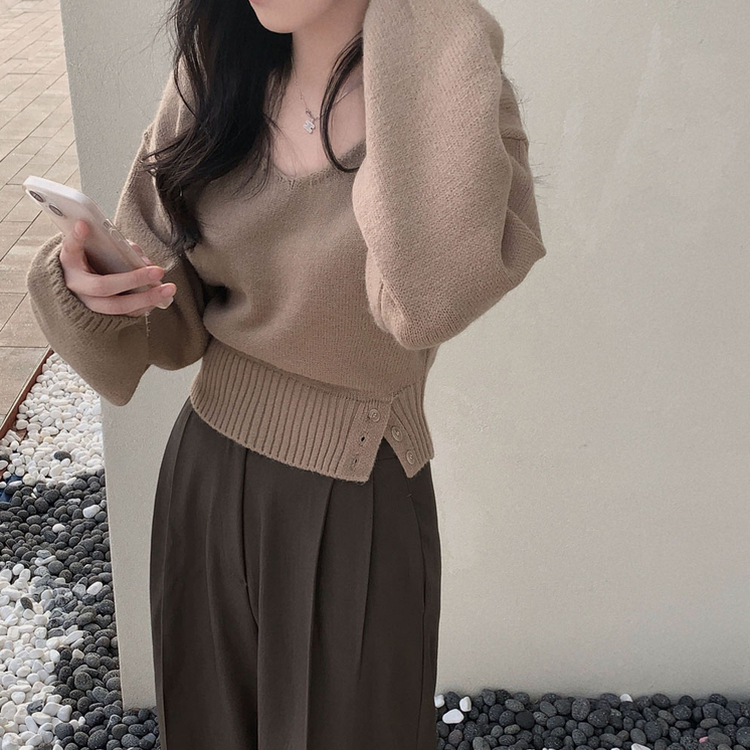 ボタンオーバークロップニット(7color) BEIGE