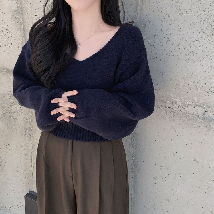 ボタンオーバークロップニット(7color) NAVY