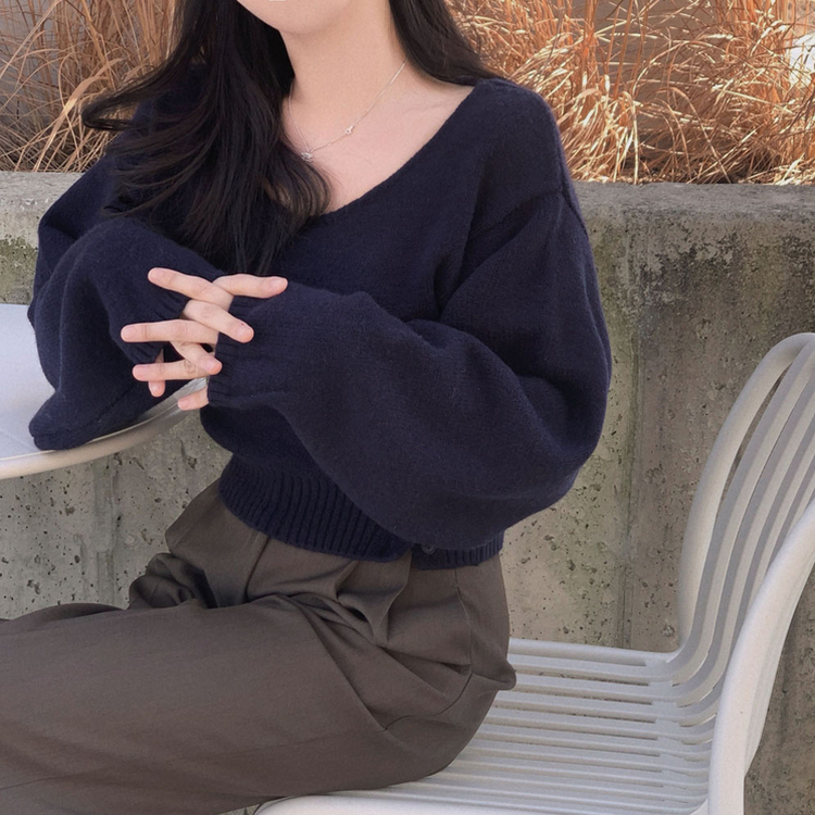 ボタンオーバークロップニット(7color) NAVY