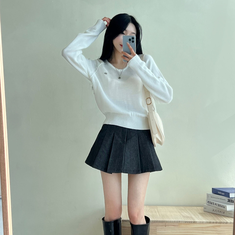 ペンダントVネックニット(6color) IVORY