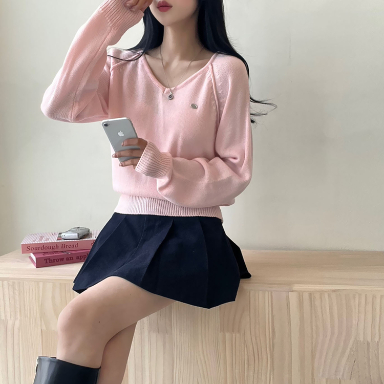 ペンダントVネックニット(6color) PINK