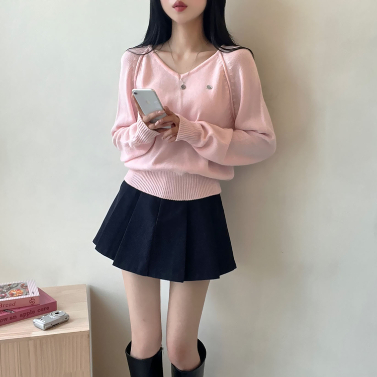 ペンダントVネックニット(6color) PINK