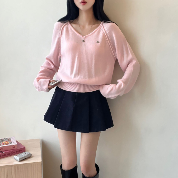 ペンダントVネックニット(6color) PINK