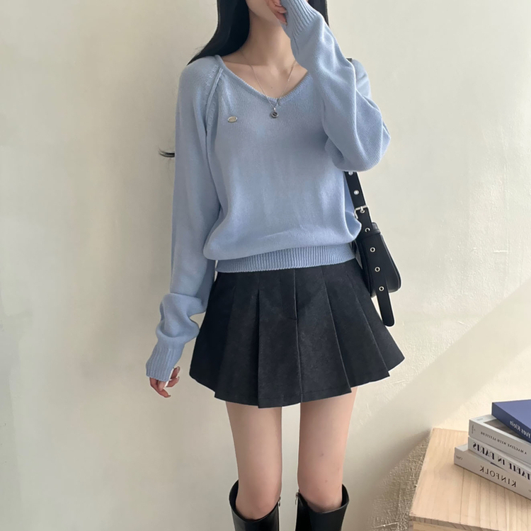 ペンダントVネックニット(6color) SKY BLUE
