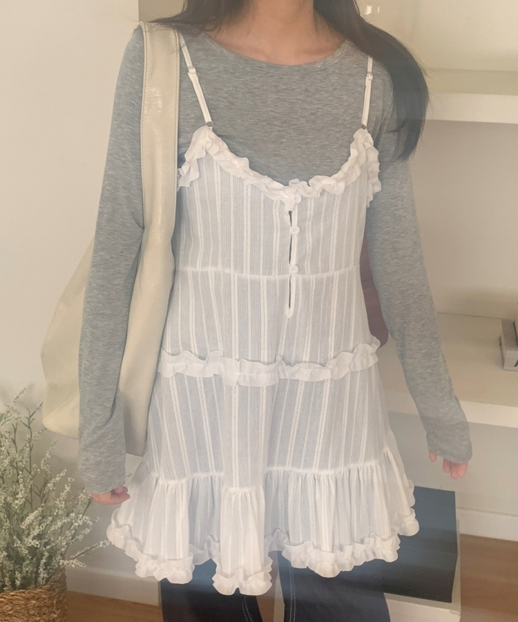 フリルレースビスチェレイヤードワンピース WHITE