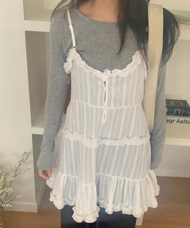 フリルレースビスチェレイヤードワンピース WHITE