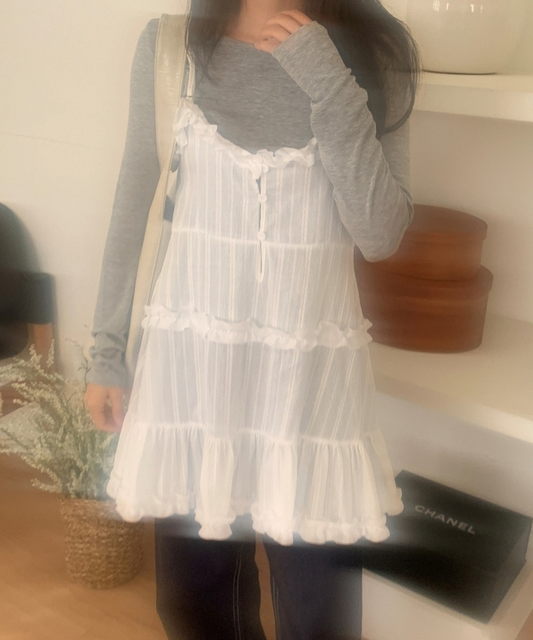 フリルレースビスチェレイヤードワンピース WHITE