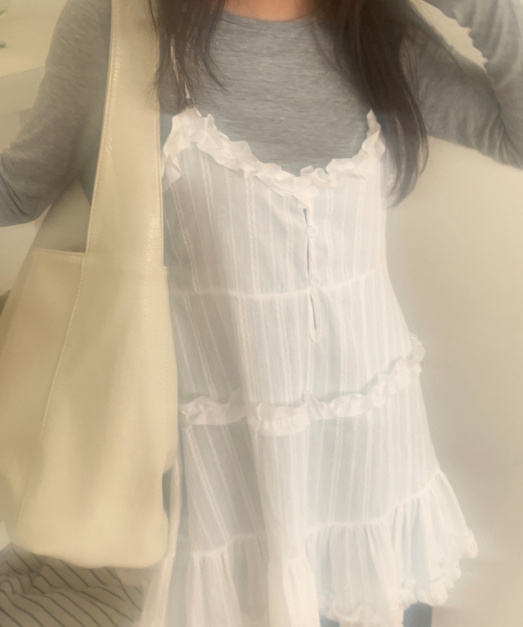 フリルレースビスチェレイヤードワンピース WHITE