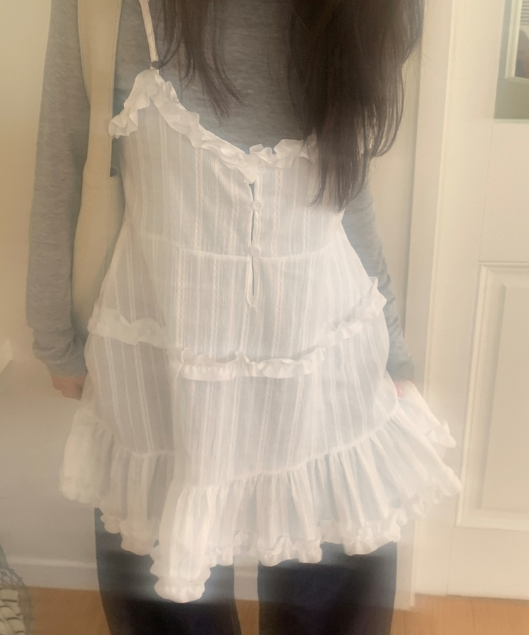 フリルレースビスチェレイヤードワンピース WHITE
