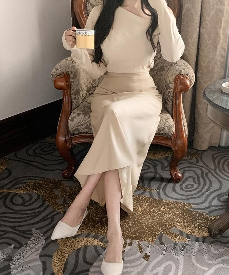 フレアロングスカート LIGHT BEIGE