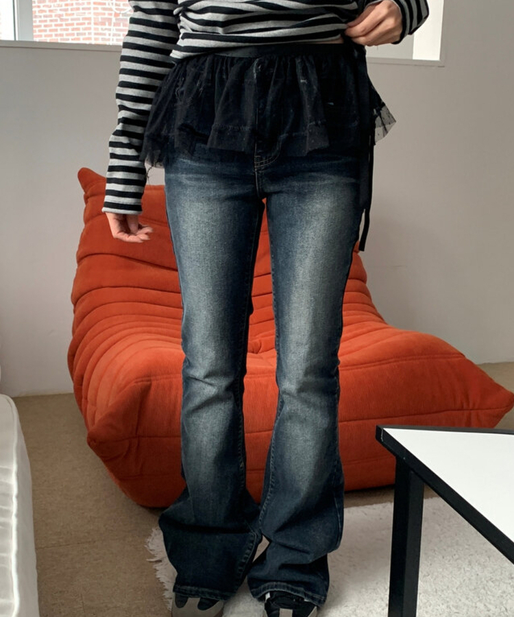 ウォッシングブーツカットデニムロングパンツ DARK DENIM