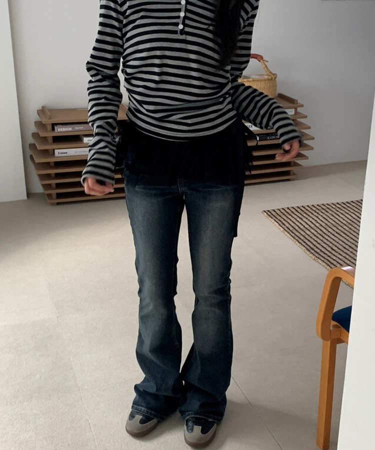 ウォッシングブーツカットデニムロングパンツ DARK DENIM