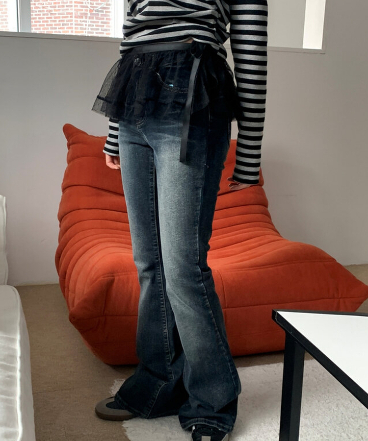 ウォッシングブーツカットデニムロングパンツ DARK DENIM