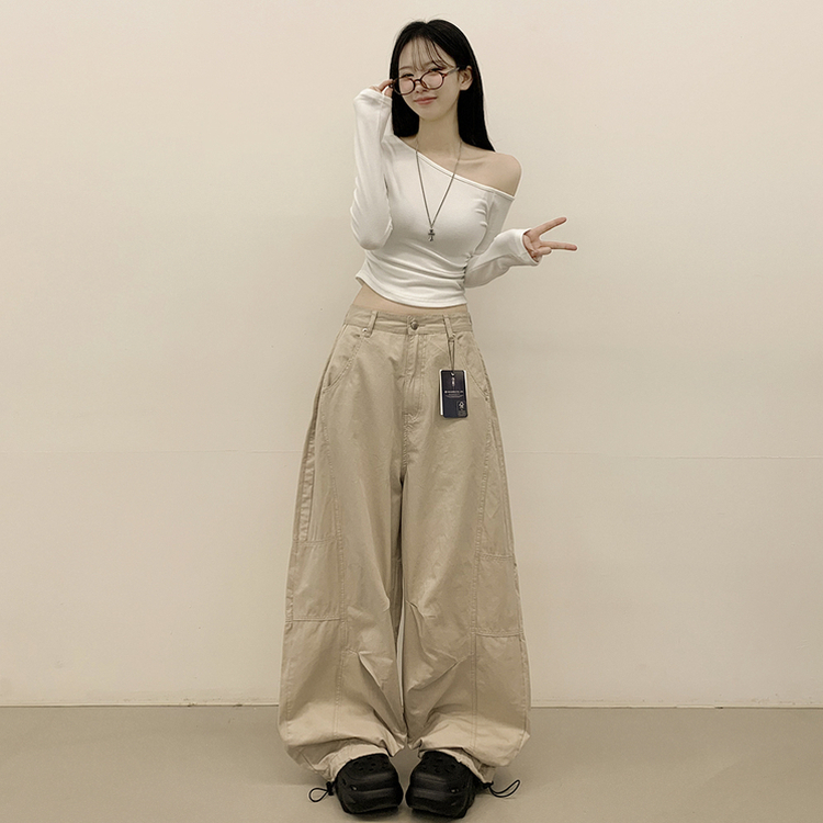 ワンオフショルダークロップ長袖Tシャツ IVORY