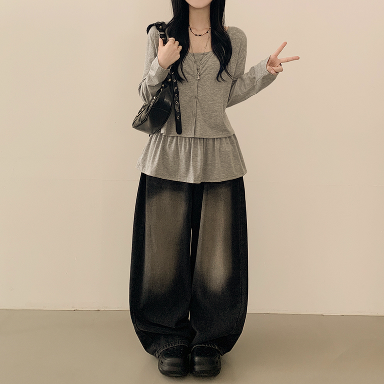 クロップレイヤードカーディガン MELANGE