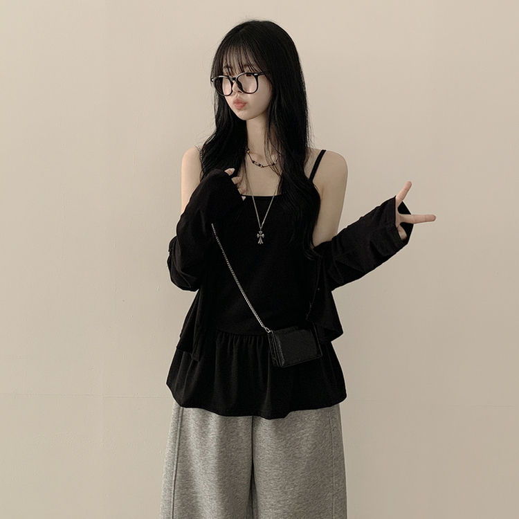 クロップレイヤードカーディガン BLACK