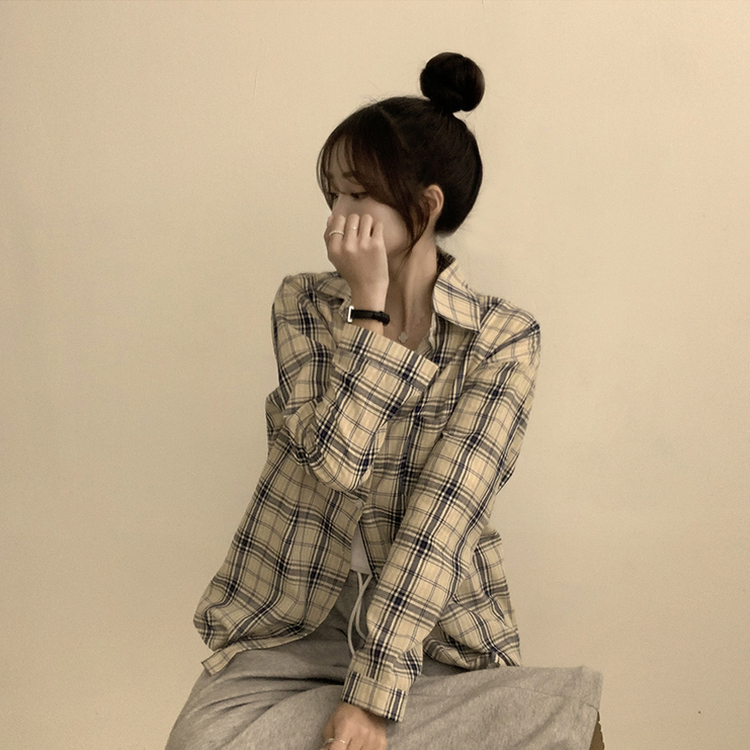 オーバーフィットチェックシャツ BEIGE