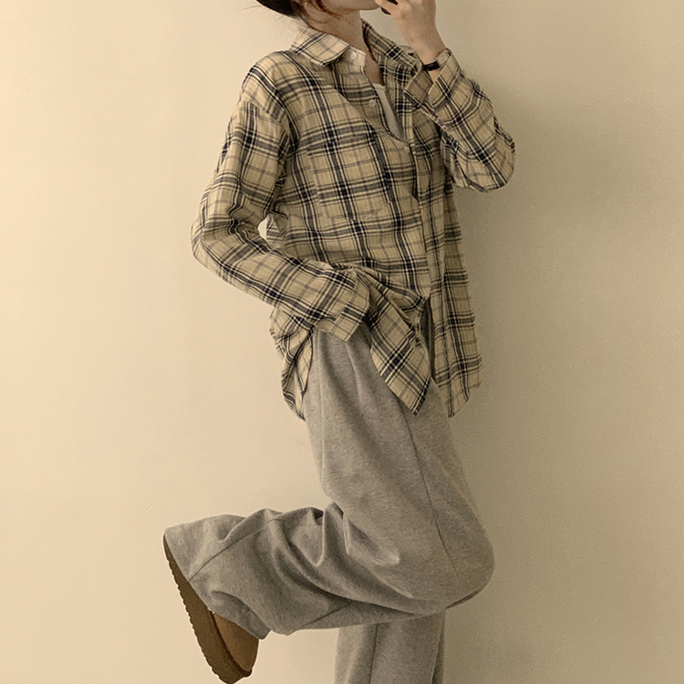 オーバーフィットチェックシャツ BEIGE
