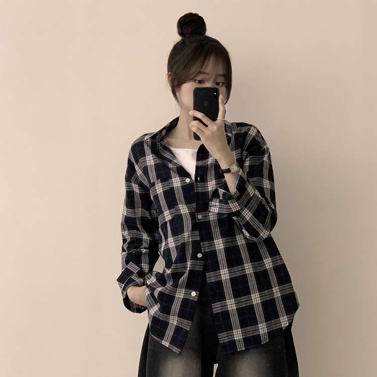 オーバーフィットチェックシャツ NAVY