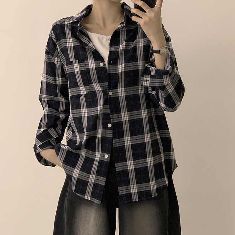 オーバーフィットチェックシャツ NAVY
